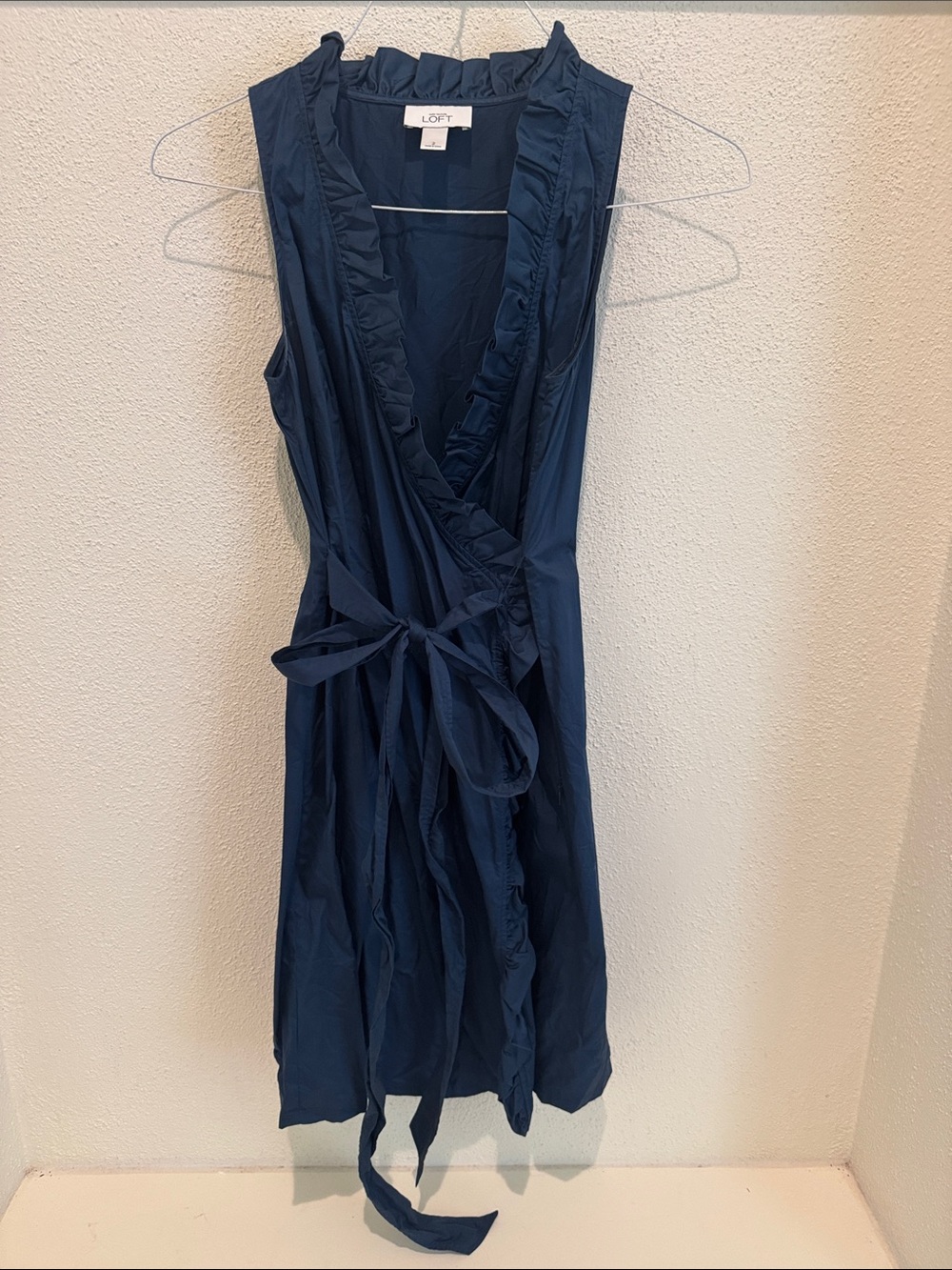 LOFT Navy Ruffle Wrap Midi Dress